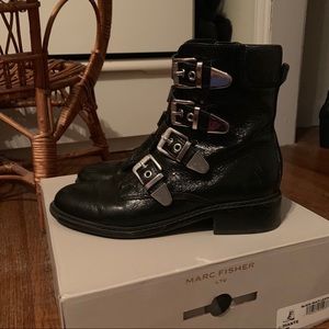 Marc Fisher Leather Diante Buckle Boots